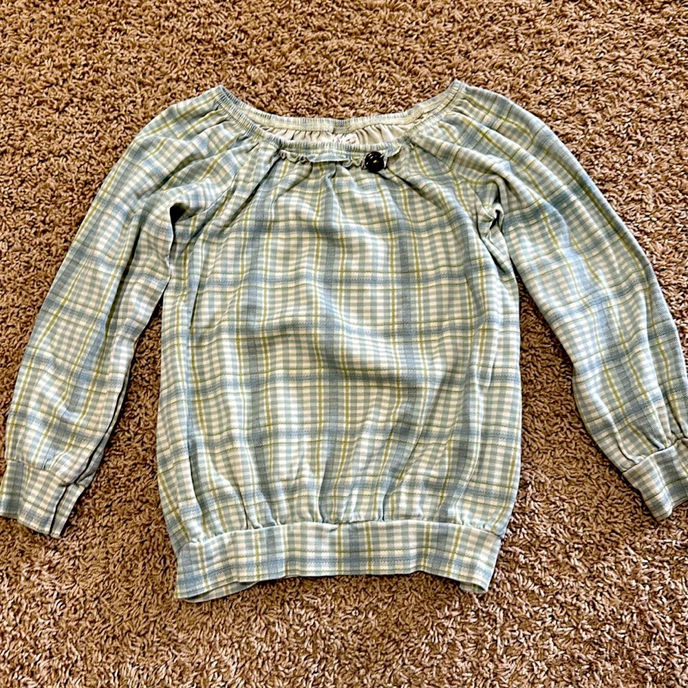Matilda Jane 3/4 sleeve blue green plaid top size 10